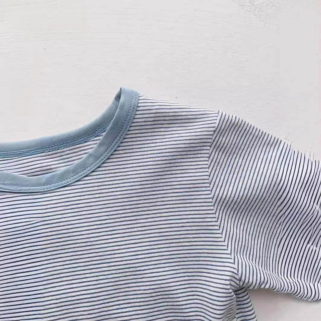 2026 Summer Baby Striped Cotton T-Shirt Blue - Image 5