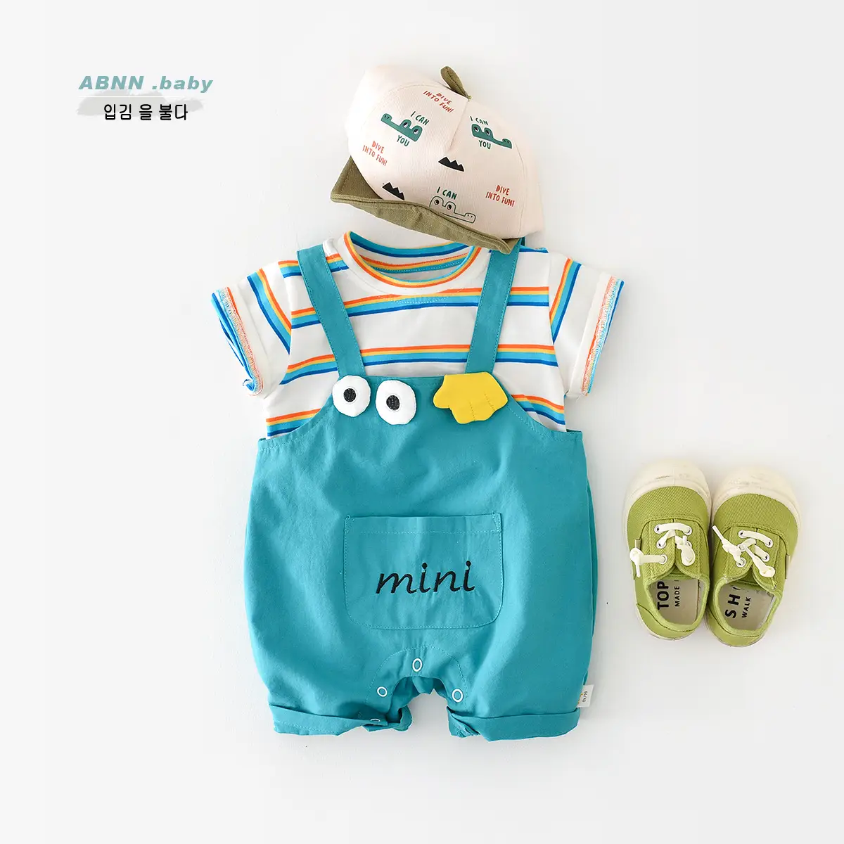 Baby Rainbow Stripes Half-Sleeve Jumpsuit for Newborns - Image 3