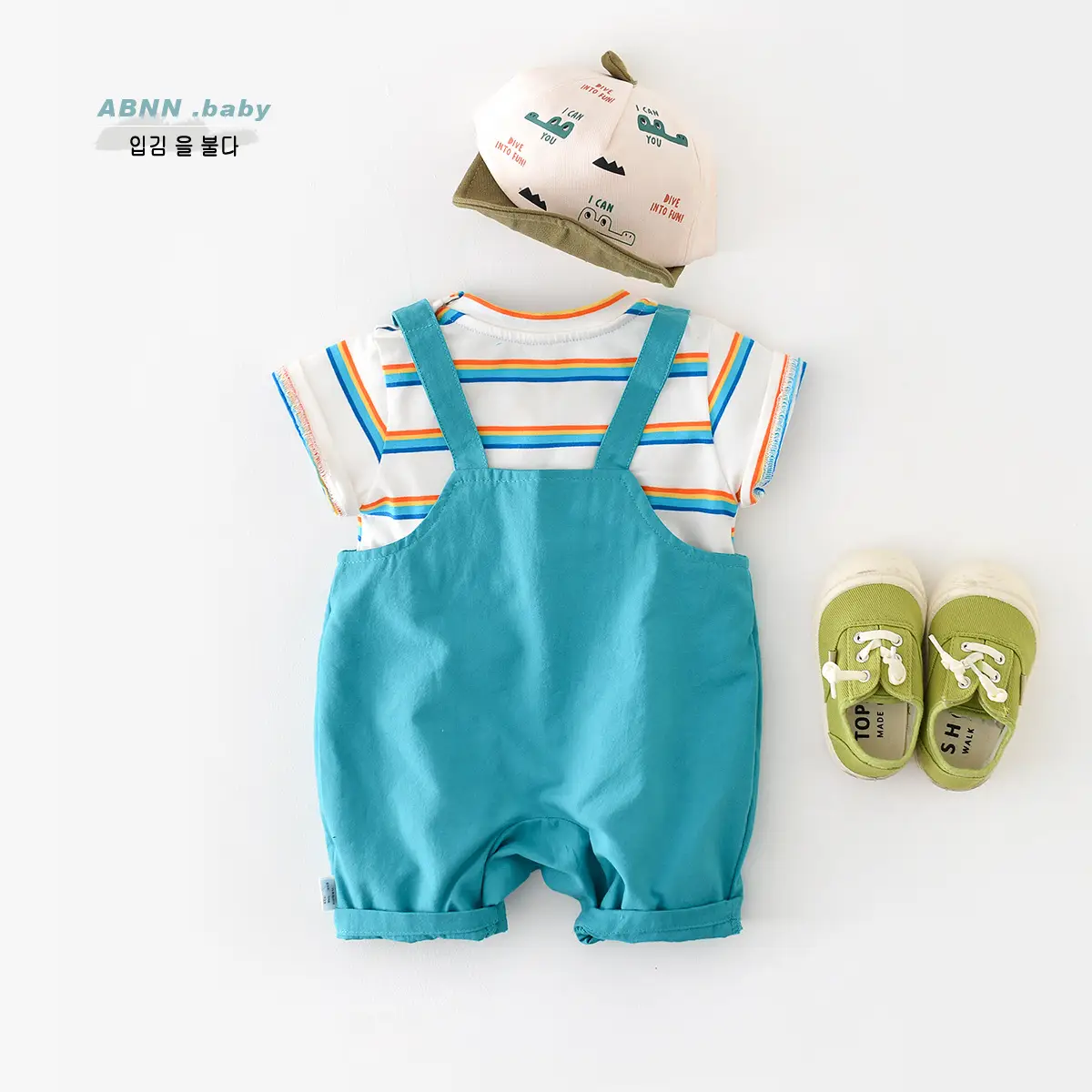 Baby Rainbow Stripes Half-Sleeve Jumpsuit for Newborns - Image 4