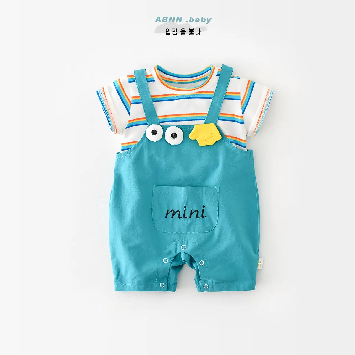 Baby Rainbow Stripes Half-Sleeve Jumpsuit for Newborns - Image 5