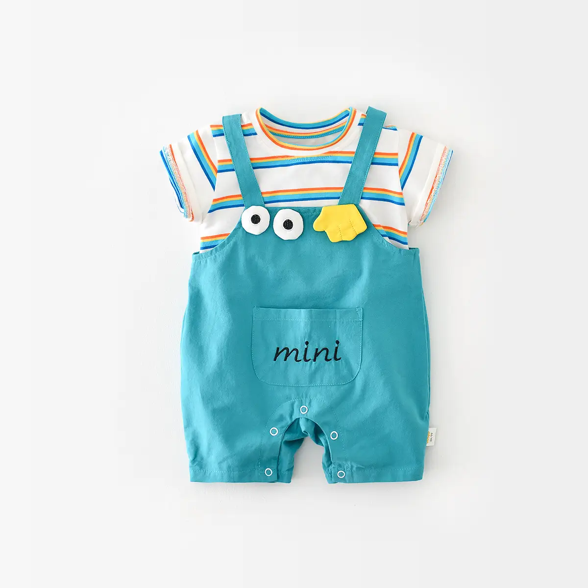 Baby Rainbow Stripes Half-Sleeve Jumpsuit for Newborns - Image 6