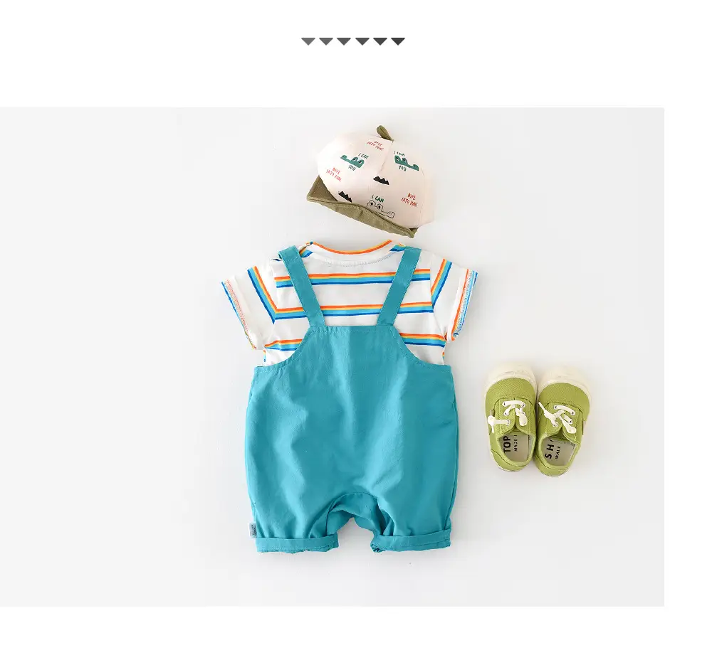Baby Rainbow Stripes Half-Sleeve Jumpsuit for Newborns — feature 34