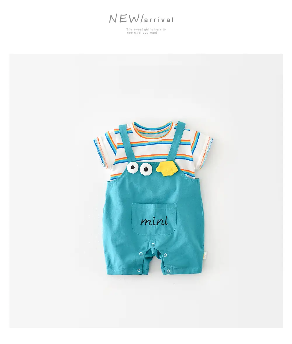 Baby Rainbow Stripes Half-Sleeve Jumpsuit for Newborns — feature 36