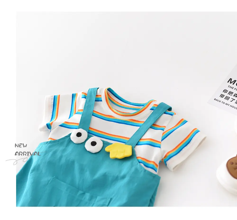 Baby Rainbow Stripes Half-Sleeve Jumpsuit for Newborns — feature 39