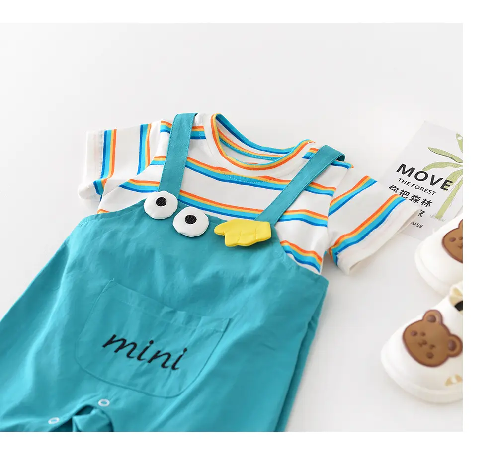 Baby Rainbow Stripes Half-Sleeve Jumpsuit for Newborns — feature 40