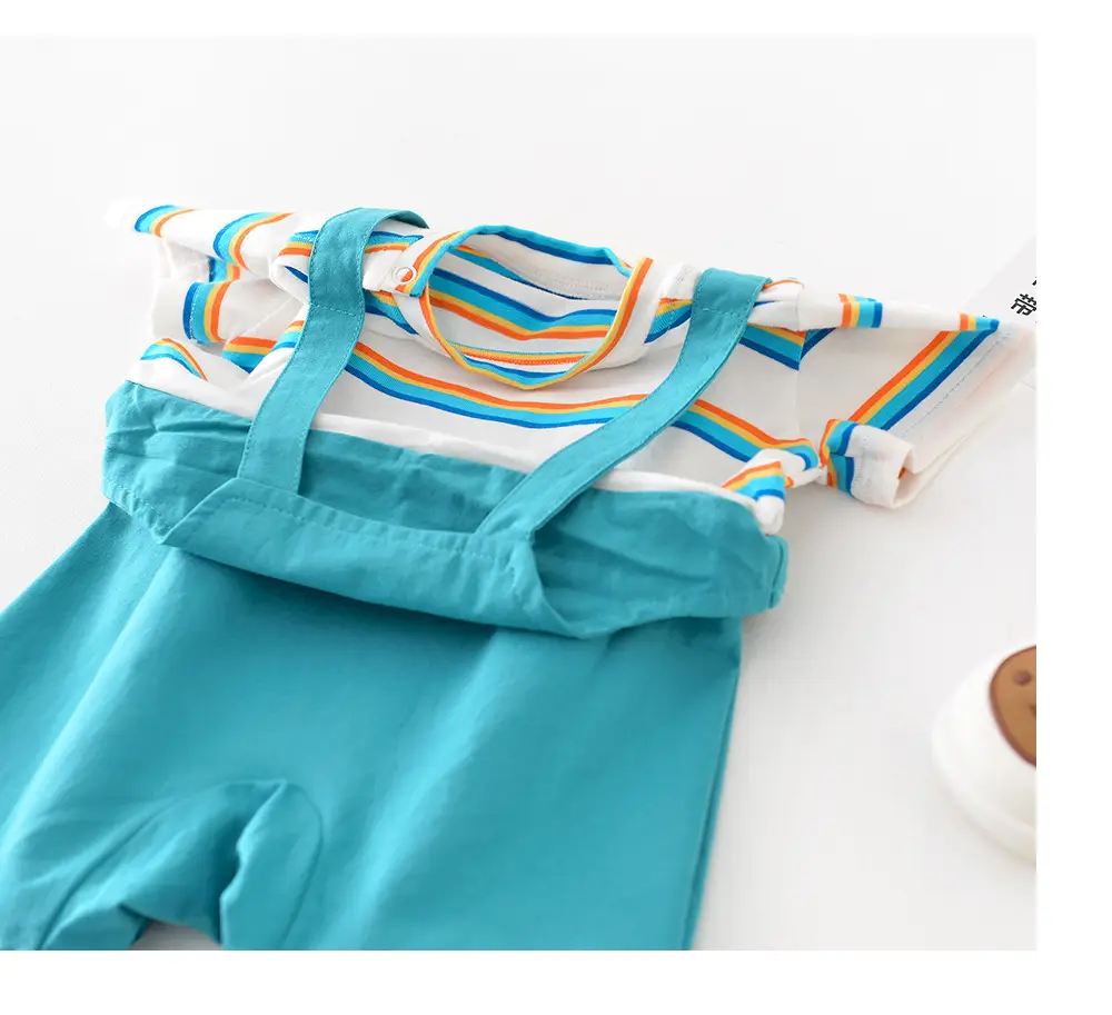 Baby Rainbow Stripes Half-Sleeve Jumpsuit for Newborns — feature 44