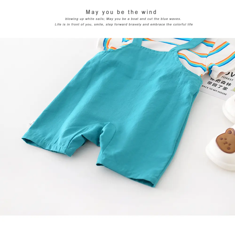 Baby Rainbow Stripes Half-Sleeve Jumpsuit for Newborns — feature 45