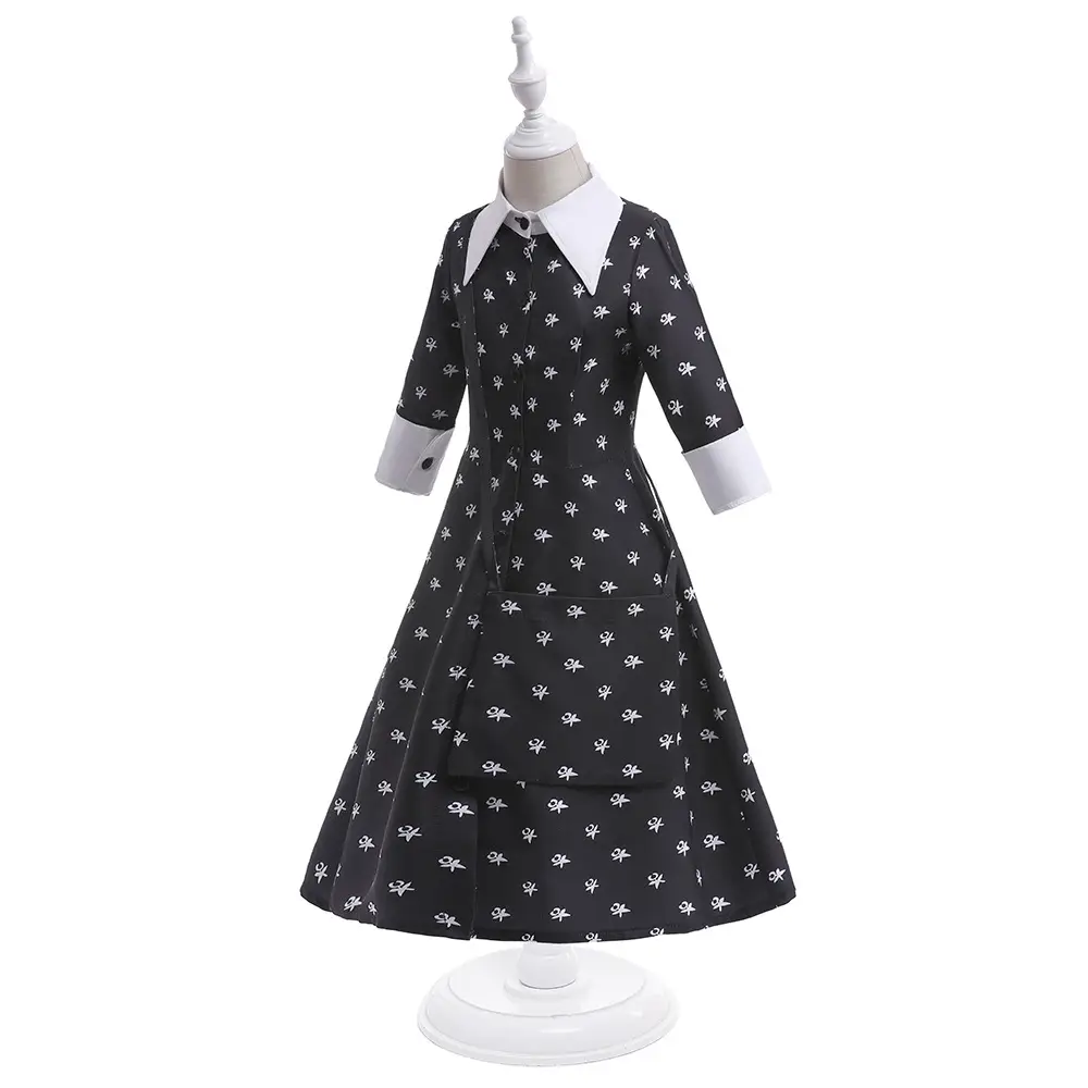 Black Printed Cosplay Dress for Girls Wednesday School Uniform - Image 3