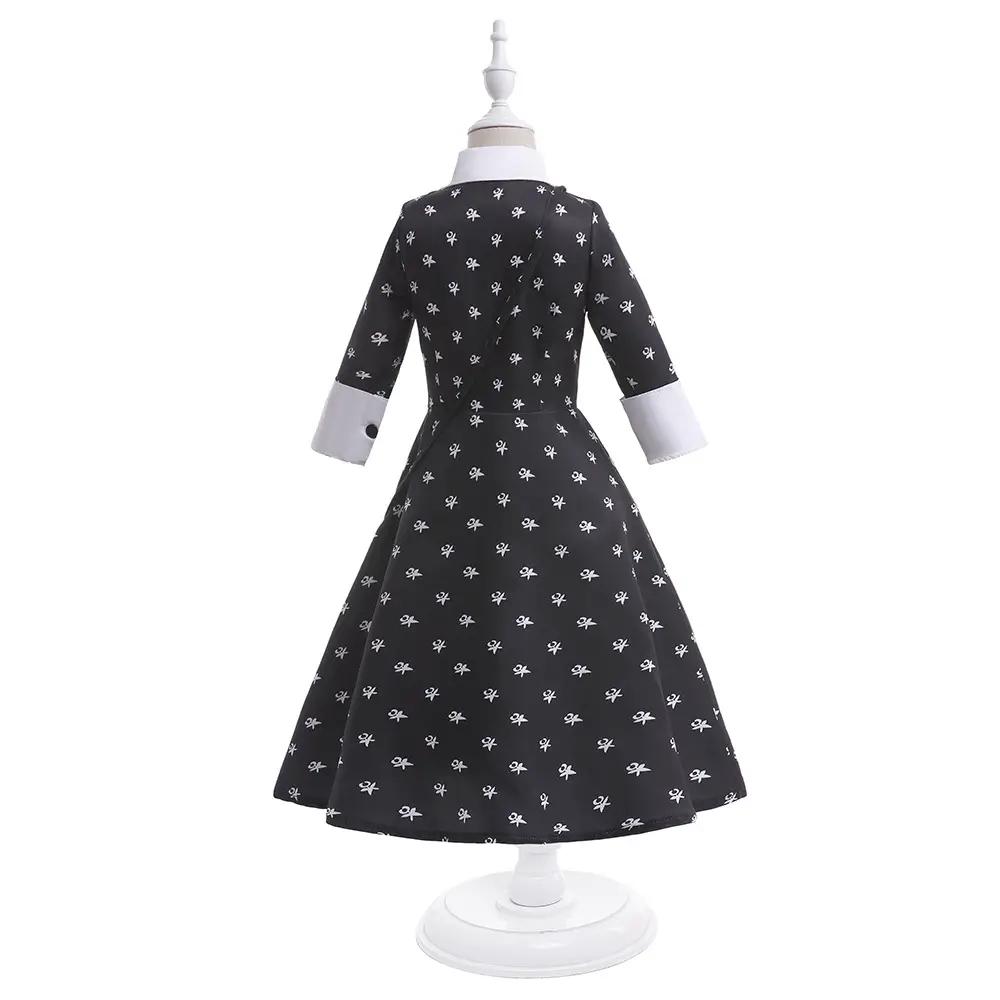 Black Printed Cosplay Dress for Girls Wednesday School Uniform - Image 5