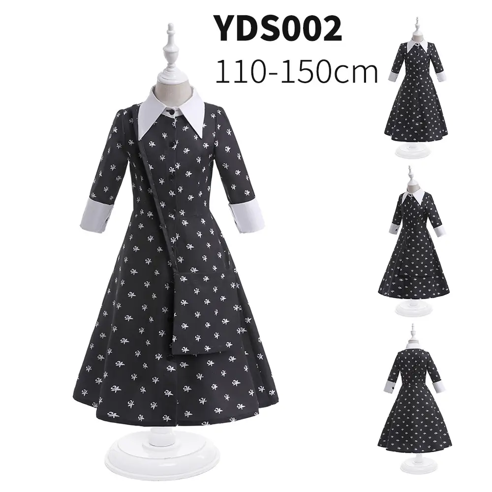 Black Printed Cosplay Dress for Girls Wednesday School Uniform — feature 13