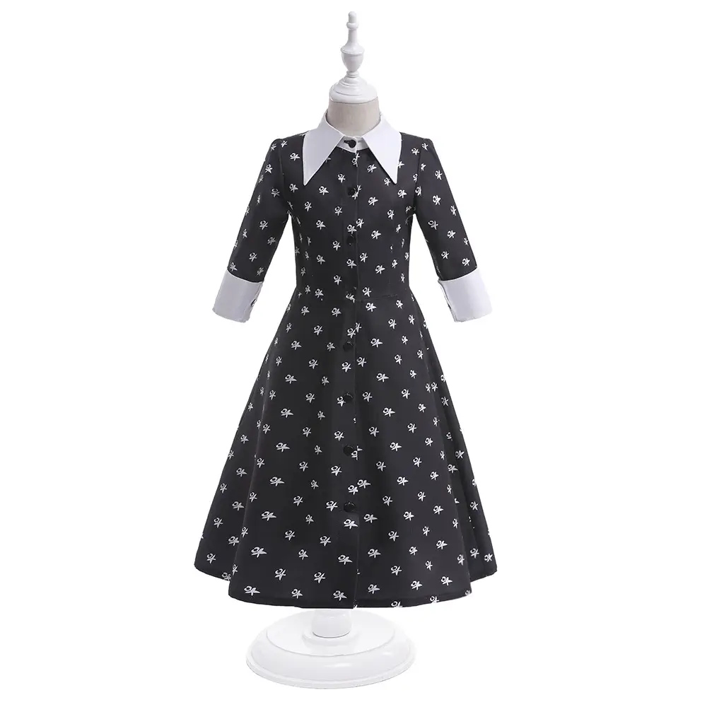 Black Printed Cosplay Dress for Girls Wednesday School Uniform — feature 16