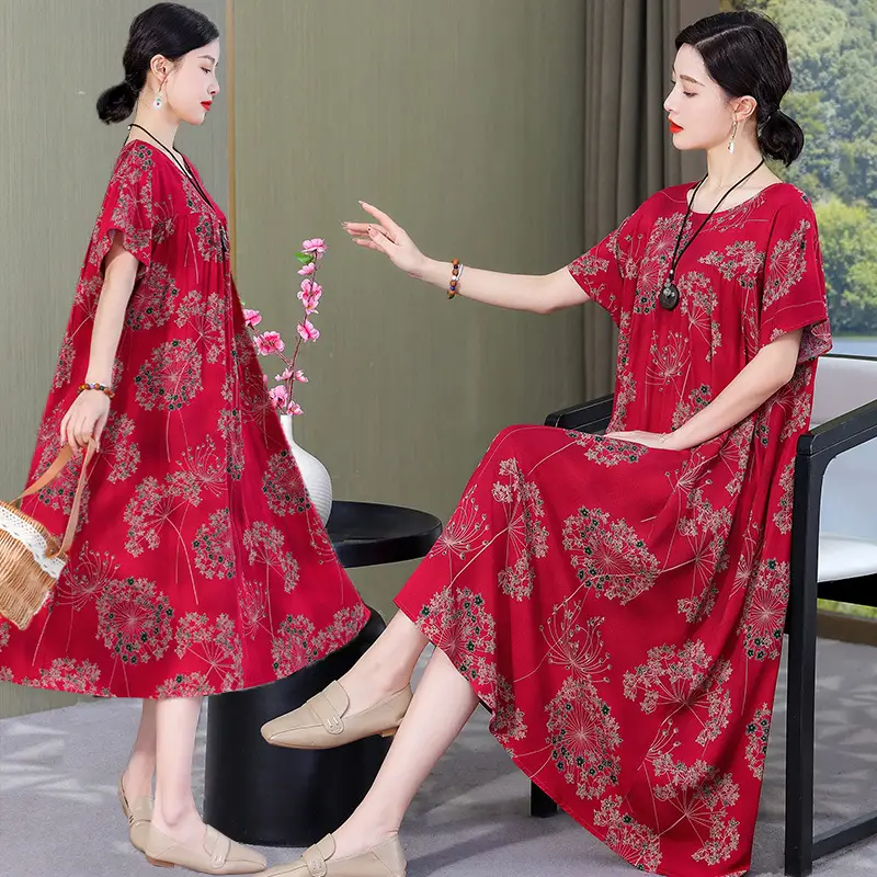 Women Cotton Silk Mid-Length Dress Purple - Image 32