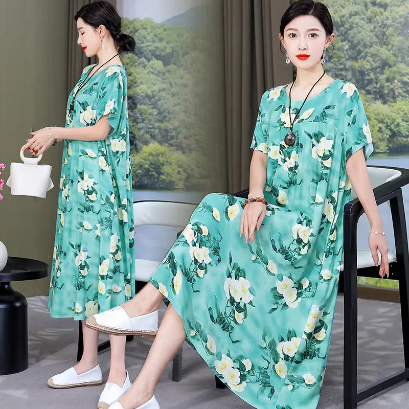Women Cotton Silk Mid-Length Dress Purple - Image 34