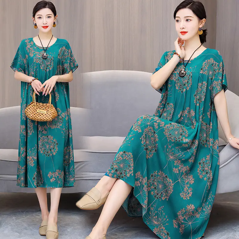 Women Cotton Silk Mid-Length Dress Purple - Image 35