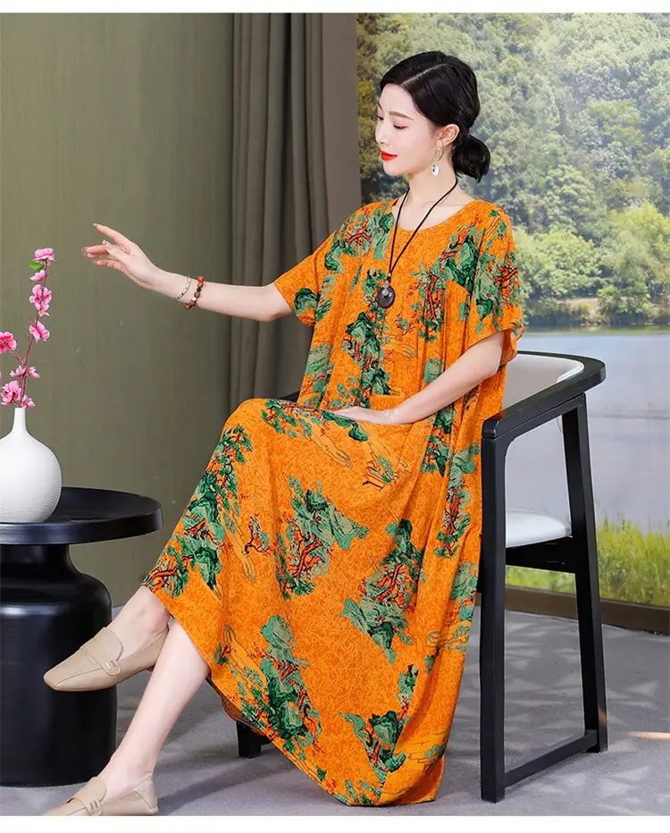 Women Cotton Silk Mid-Length Dress Purple — feature 31