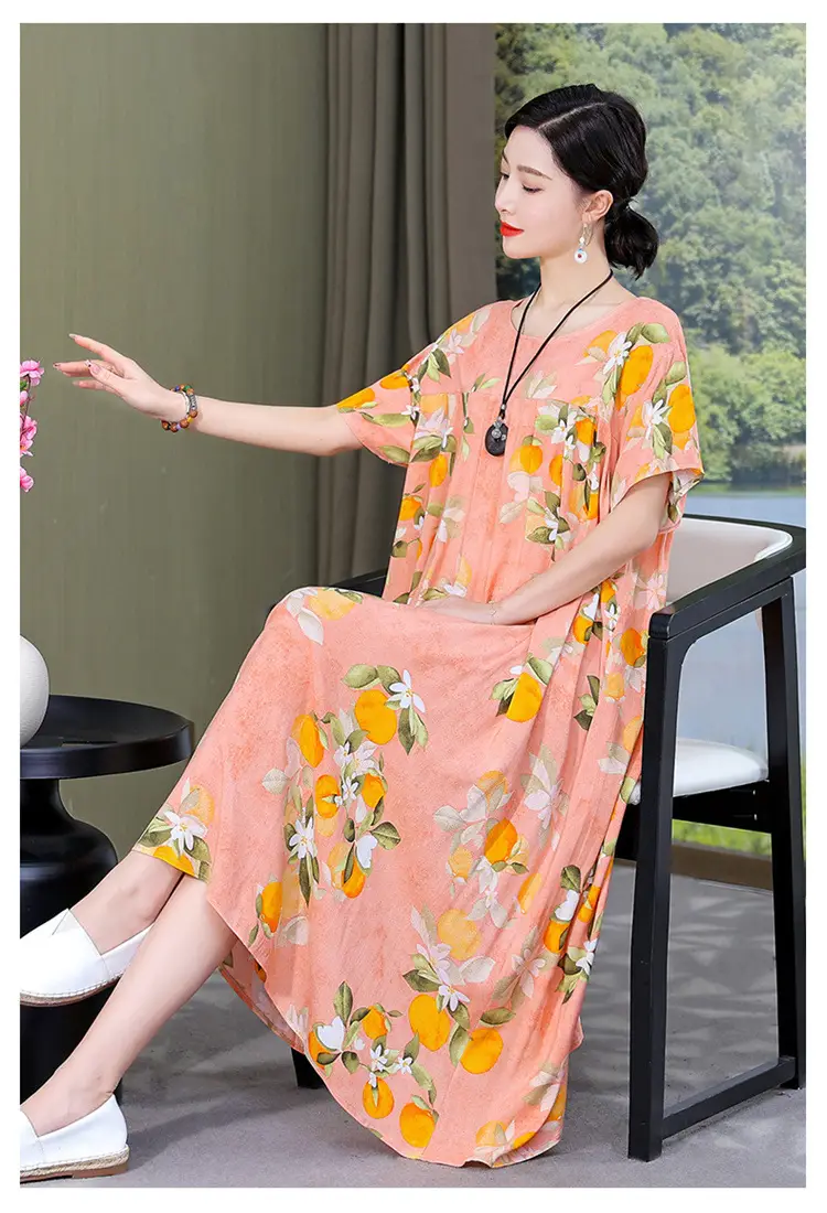 Women Cotton Silk Mid-Length Dress Purple — feature 32