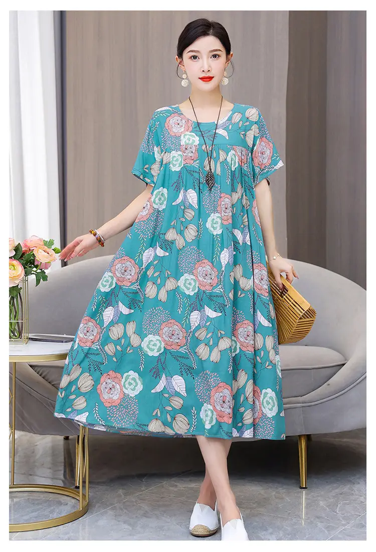 Women Cotton Silk Mid-Length Dress Purple — feature 40
