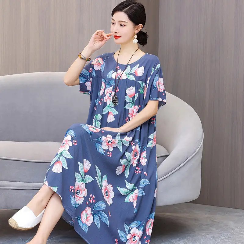Women Cotton Silk Mid-Length Dress Purple - Image 10