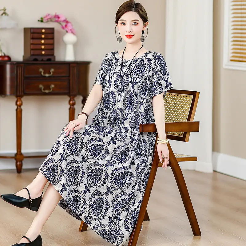 Women Cotton Silk Mid-Length Dress Purple - Image 14