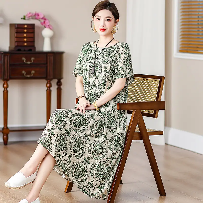 Women Cotton Silk Mid-Length Dress Purple - Image 15