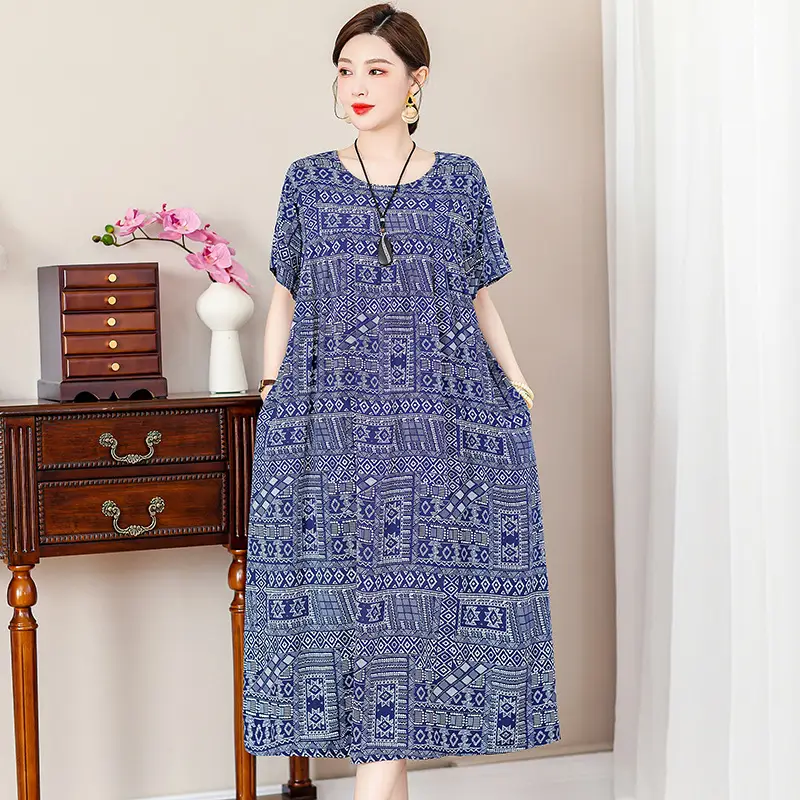 Women Cotton Silk Mid-Length Dress Purple - Image 16