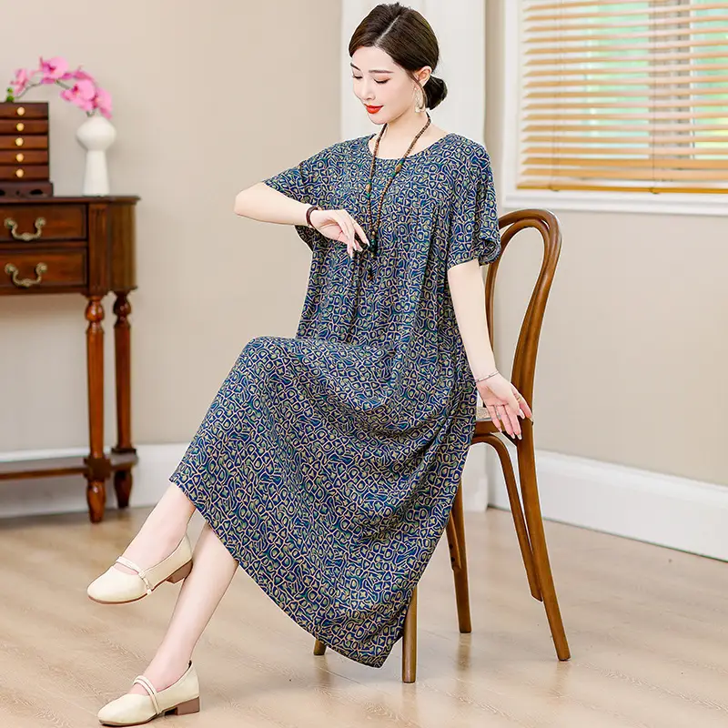 Women Cotton Silk Mid-Length Dress Purple - Image 19