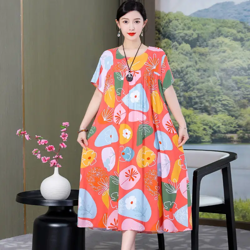 Women Cotton Silk Mid-Length Dress Purple - Image 2