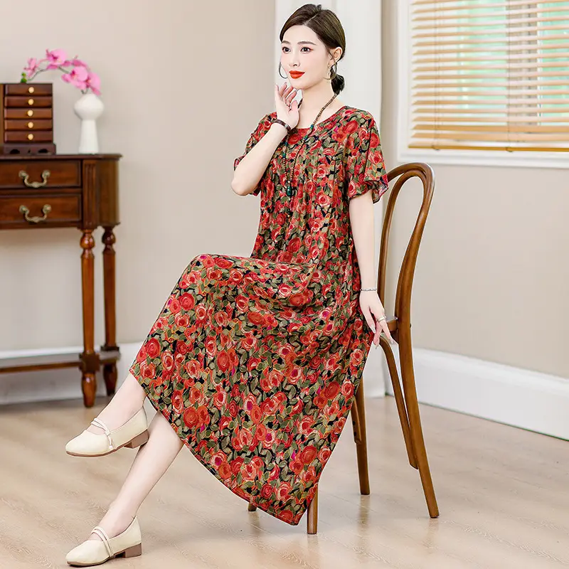 Women Cotton Silk Mid-Length Dress Purple - Image 20