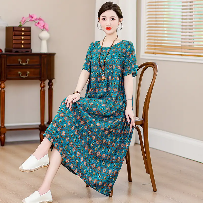 Women Cotton Silk Mid-Length Dress Purple - Image 22