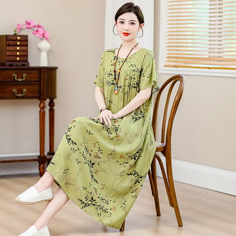 Women Cotton Silk Mid-Length Dress Purple - Image 23