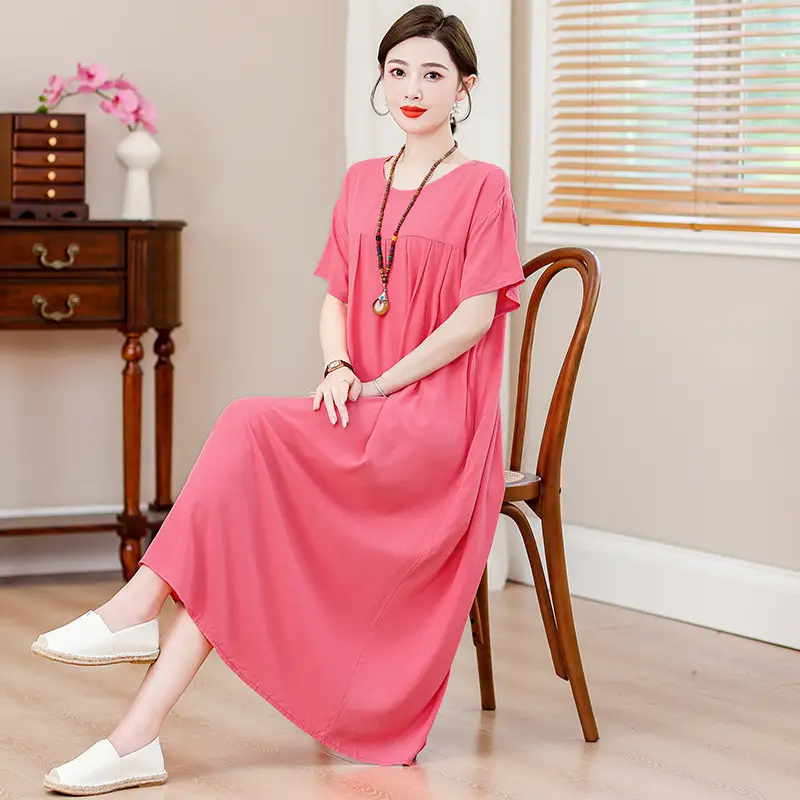 Women Cotton Silk Mid-Length Dress Purple - Image 30
