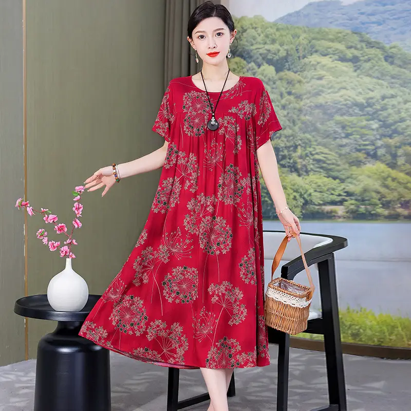 Women Cotton Silk Mid-Length Dress Purple - Image 4