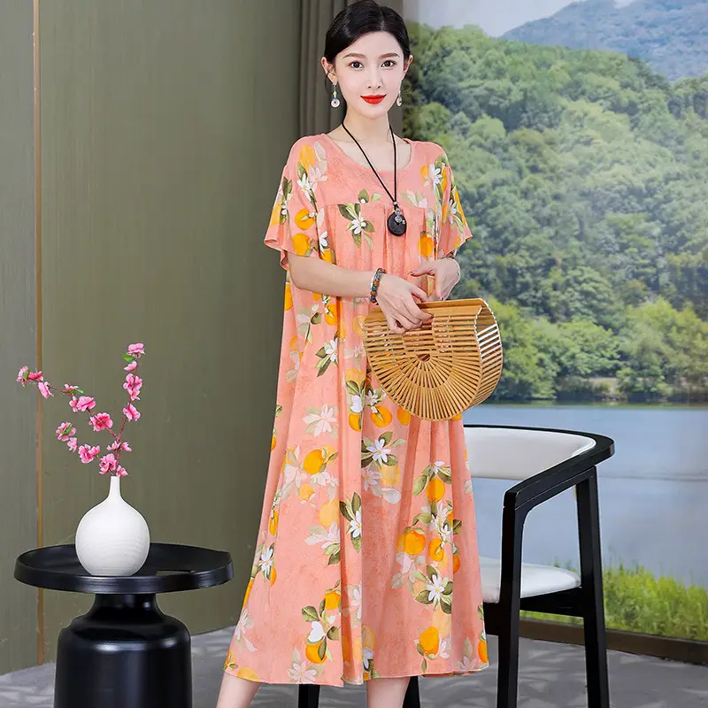 Women Cotton Silk Mid-Length Dress Purple - Image 8