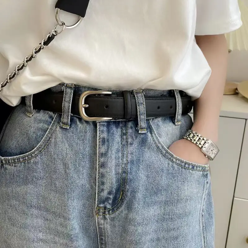 Women's Tanned Leather Belt Retro Style Black - Image 5