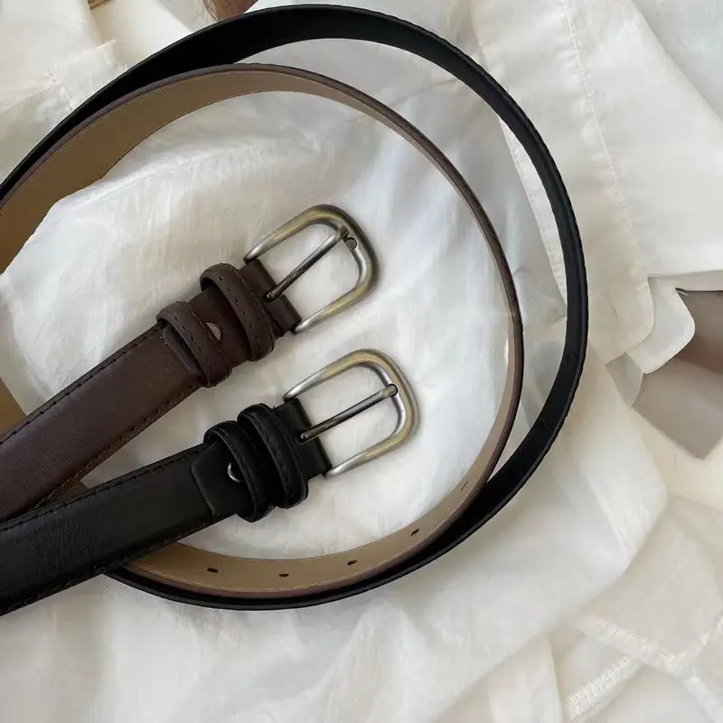 Women's Tanned Leather Belt Retro Style Black - Image 6