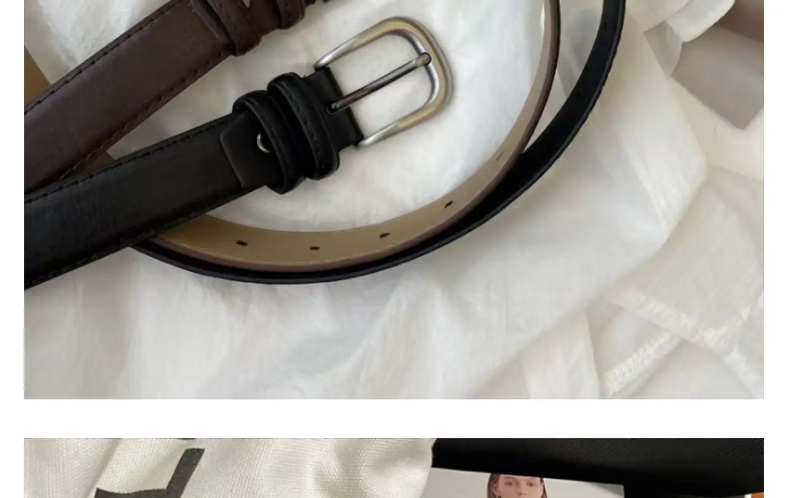 Women's Tanned Leather Belt Retro Style Black — feature 25