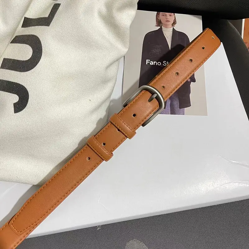 Women's Tanned Leather Belt Retro Style Black - Image 3