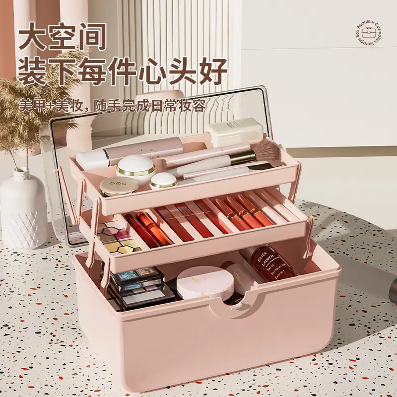 Rose Gold Cosmetic Storage Box with Brush & Lipstick Storage - Image 8