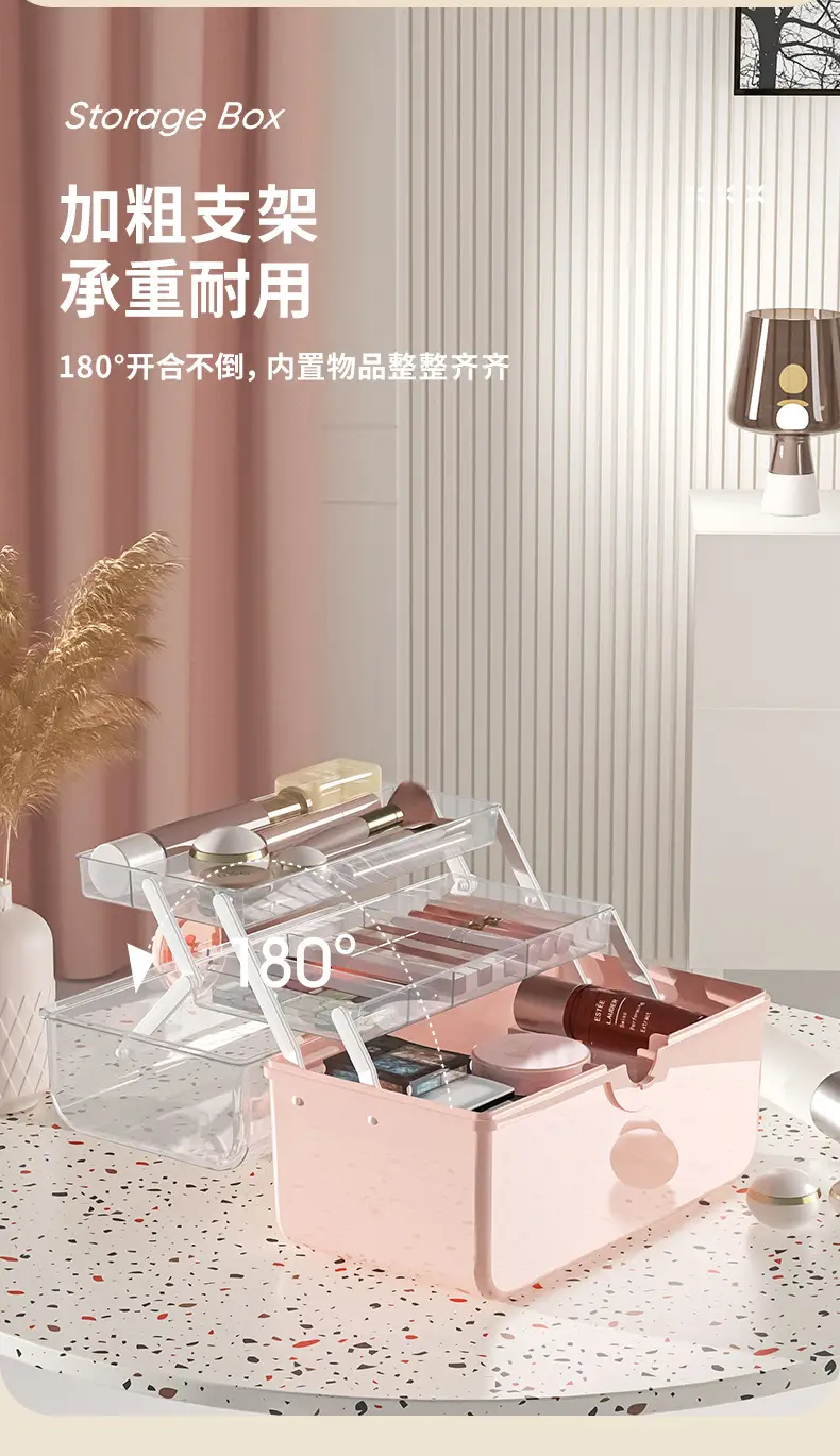 Rose Gold Cosmetic Storage Box with Brush & Lipstick Storage β feature 14