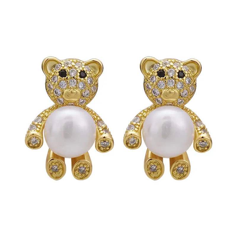 New Natural Freshwater Pearl Cartoon Bear Earrings - Image 5