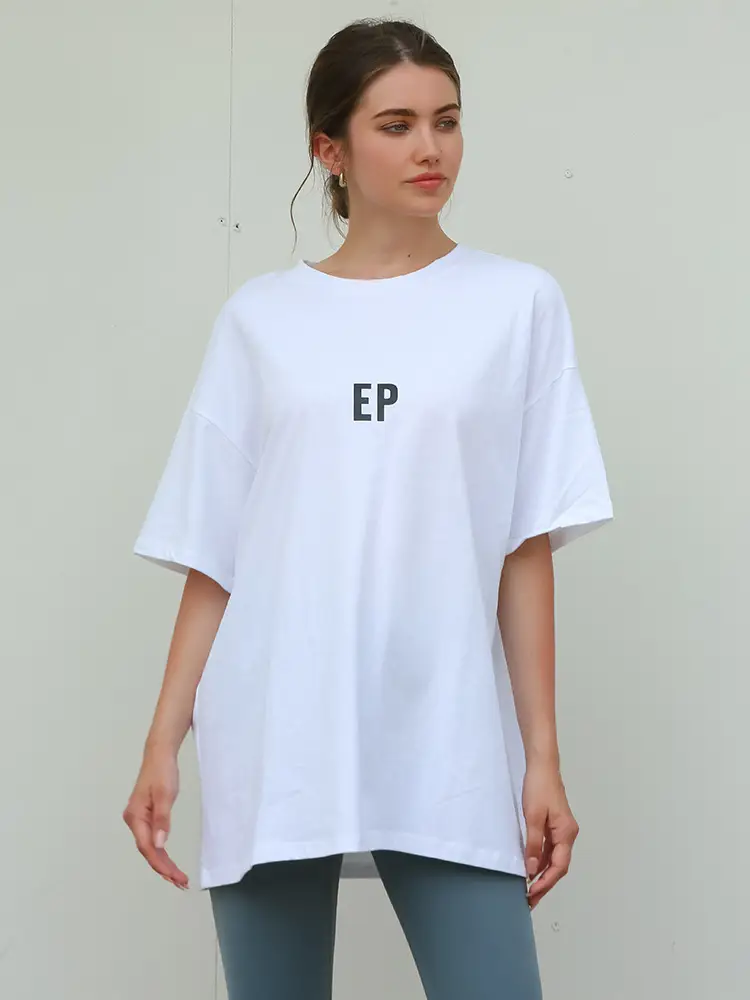 White Loose Fit T-Shirt for Women & Boys Casual Yoga Wear - Image 10