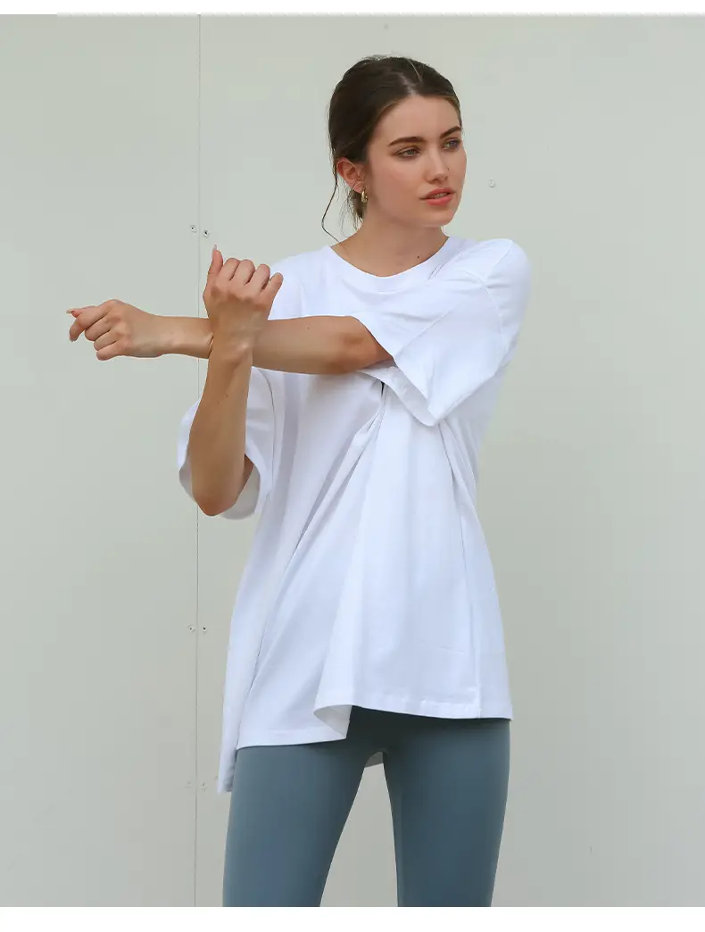 White Loose Fit T-Shirt for Women & Boys Casual Yoga Wear — feature 16