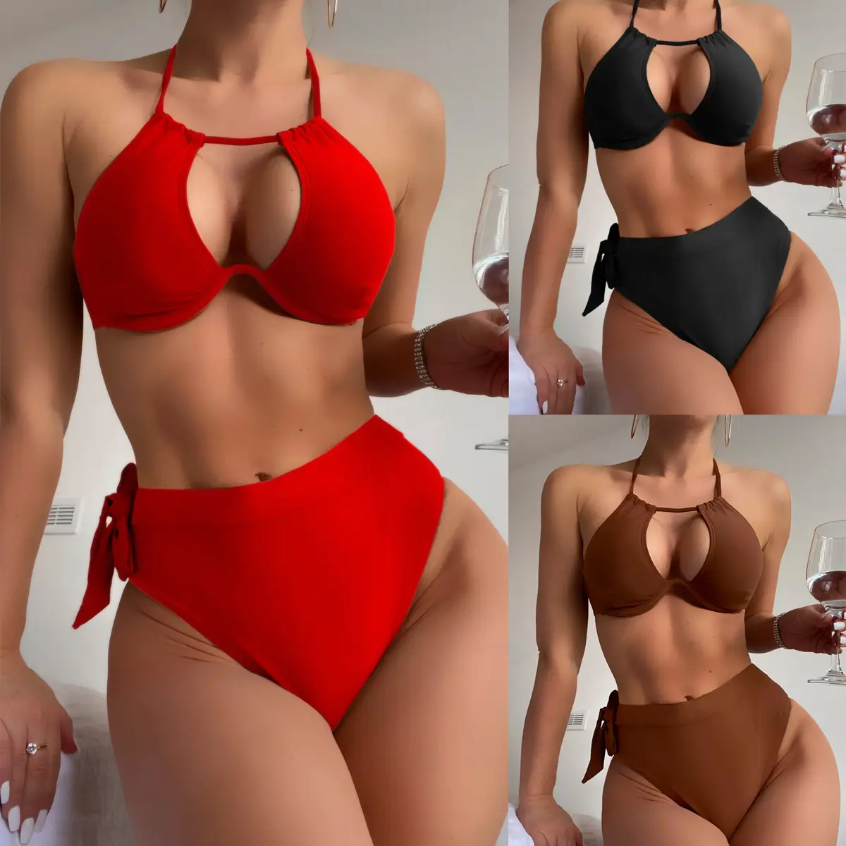 Women's Black Split Swimsuit Bikini LZ2524 - Image 4