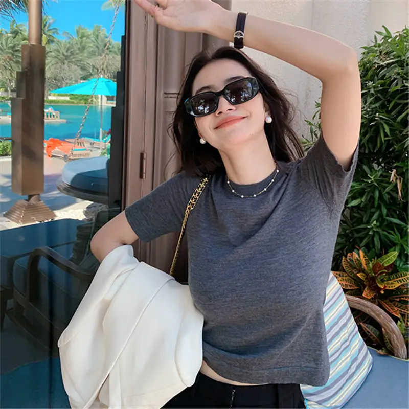 2024 Women's Wool Knitted T-Shirt Bottom Set