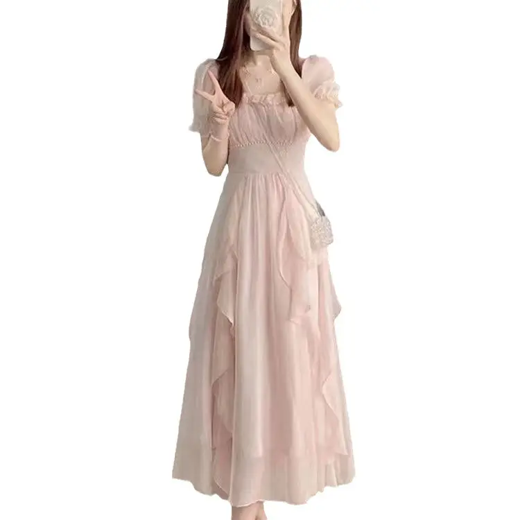 French High-end Elegant Long Dress Pink Summer Dress - Image 8