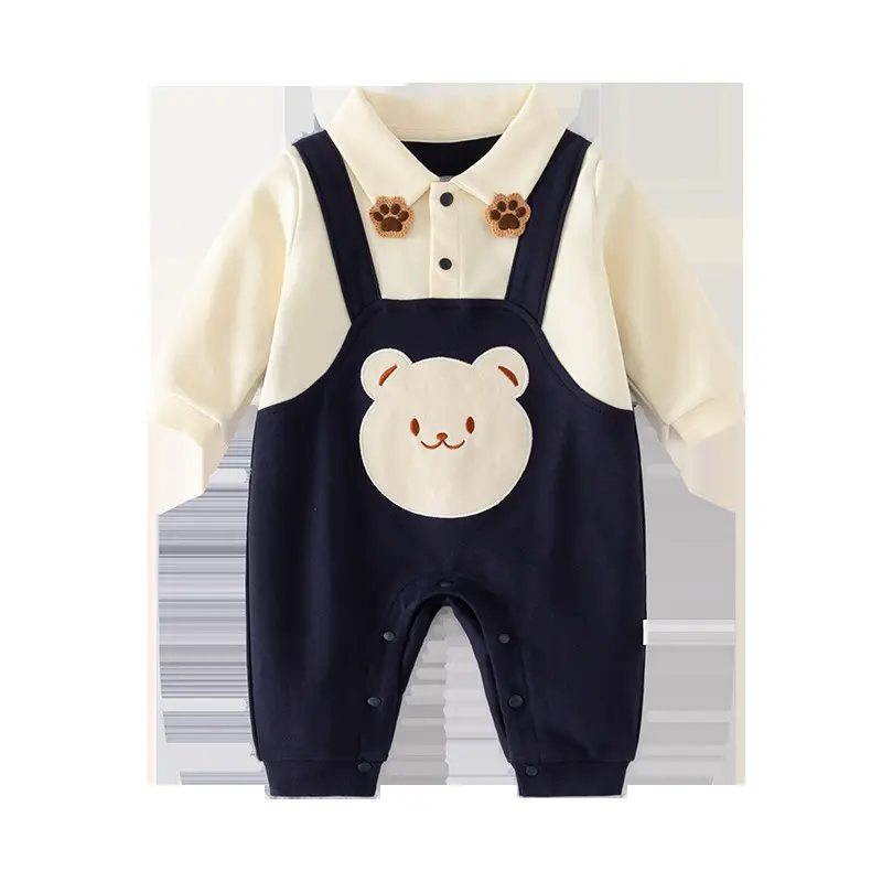 Baby Bear Jumpsuit Navy White Newborn Foreign Style - Image 3