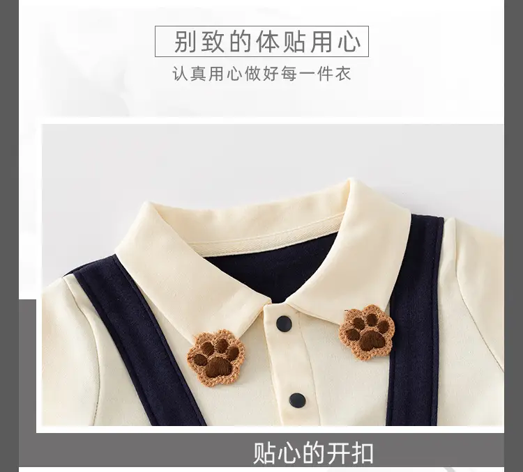 Baby Bear Jumpsuit Navy White Newborn Foreign Style — feature 4