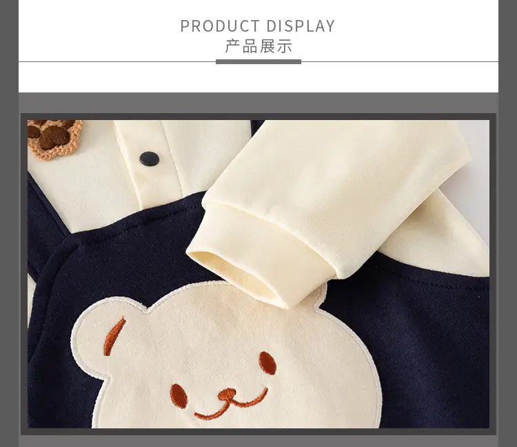 Baby Bear Jumpsuit Navy White Newborn Foreign Style — feature 6