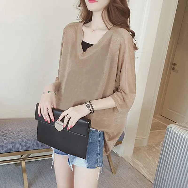 Plus Size V-Neck Printed Shorts Top Set Brown — feature 10