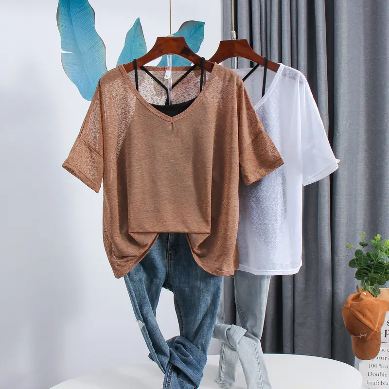 Plus Size V-Neck Printed Shorts Top Set Brown — feature 16